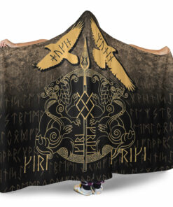 Viking Hooded Blanket, Norse Mythology Spear of Odin Gungnir Runes Geri Freki Huginn Muninn Hooded Blanket