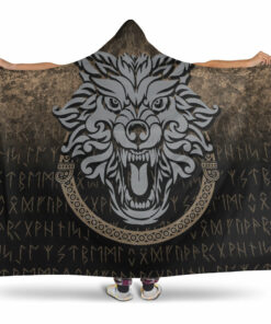 Viking Hooded Blanket, Norse Pagan Viking Wolf Hooded Blanket