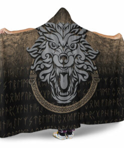 Viking Hooded Blanket, Norse Pagan Viking Wolf Hooded Blanket