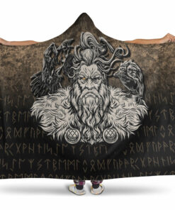 Viking Hooded Blanket, Norse Viking Odin Huginn Muninn Hooded Blanket