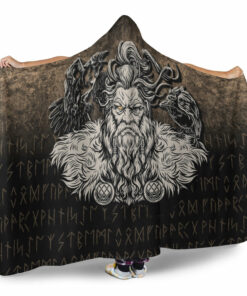 Viking Hooded Blanket, Norse Viking Odin Huginn Muninn Hooded Blanket