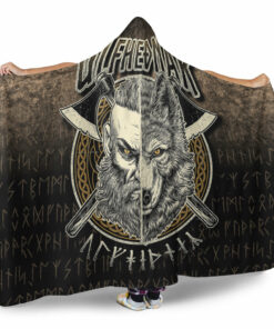 Viking Hooded Blanket, Norse Viking Wolf Ulfhednar Pagan Warrior Ulfhedinn Hooded Blanket