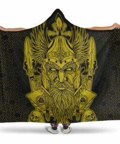 Viking Hooded Blanket, Odin And Raven Gold Viking Homeset Hooded Blanket