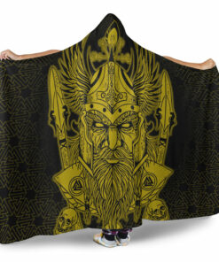 Viking Hooded Blanket, Odin And Raven Gold Viking Homeset Hooded Blanket