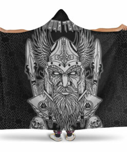 Viking Hooded Blanket, Odin And Raven Red Viking Homeset Hooded Blanket