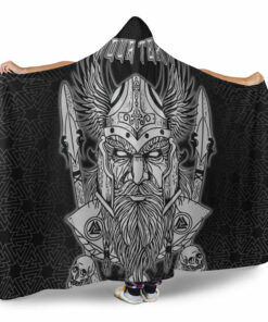 Viking Hooded Blanket, Odin And Raven Red Viking Homeset Hooded Blanket