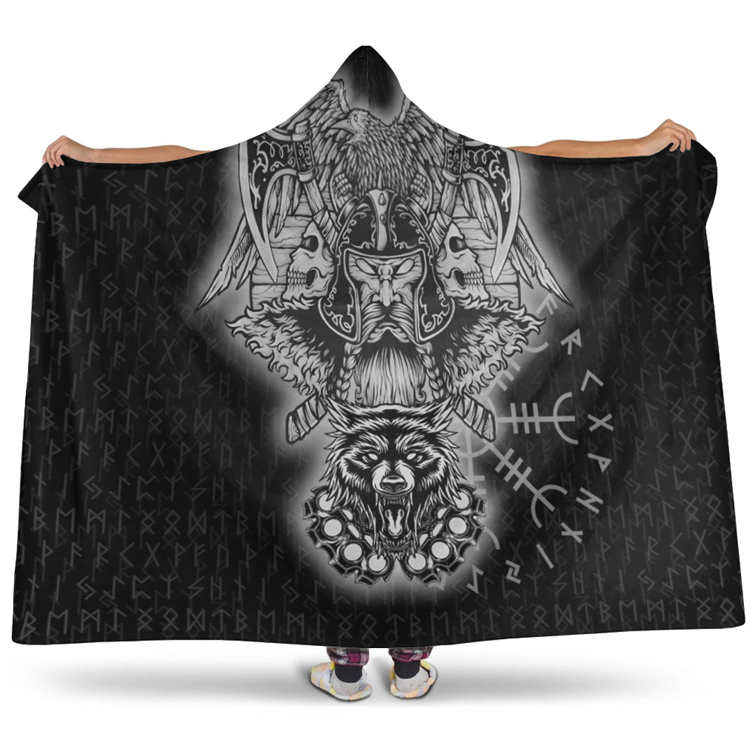 Viking Hooded Blanket, Odin And Raven Wolf Viking Homeset Hooded Blanket