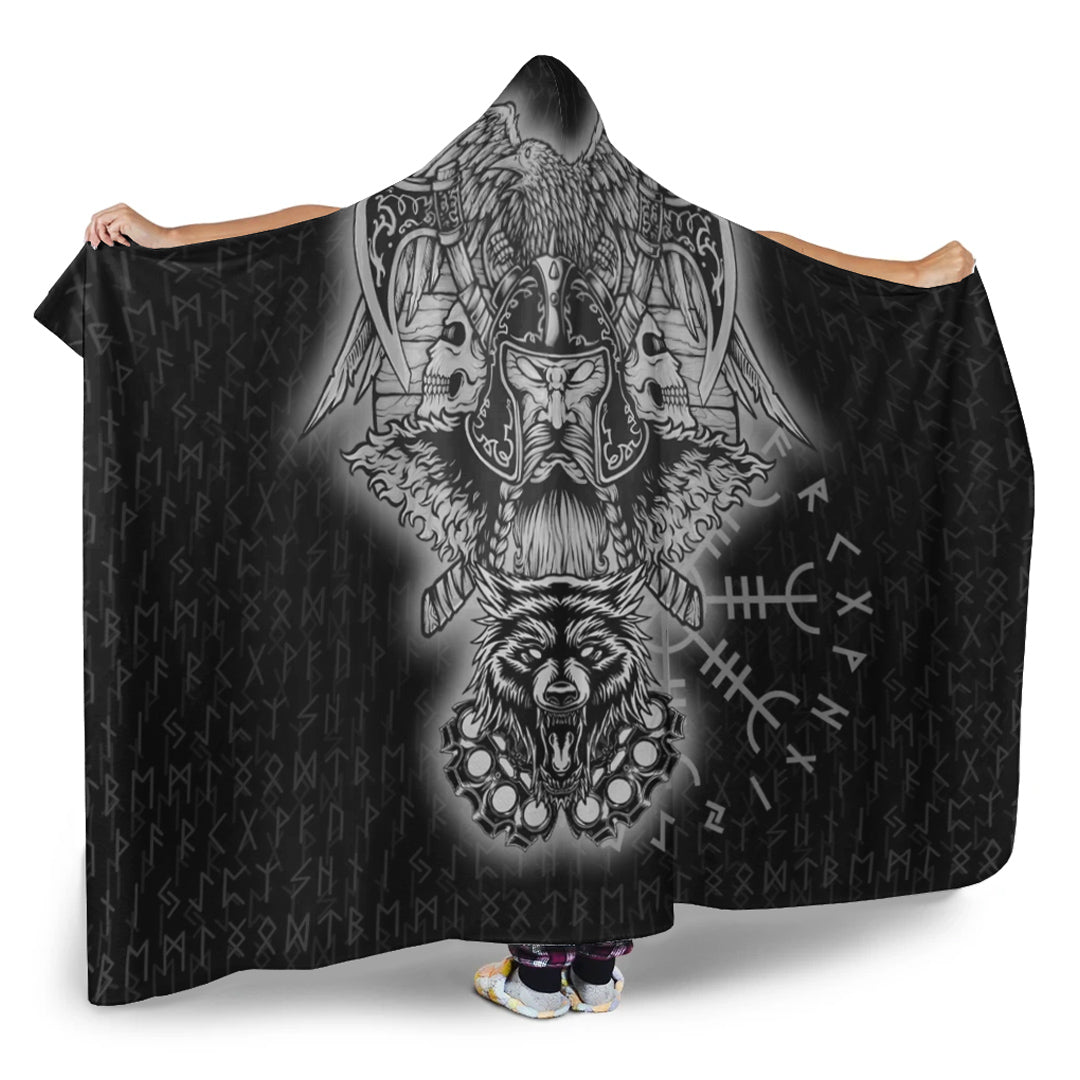 Viking Hooded Blanket, Odin And Raven Wolf Viking Homeset Hooded Blanket