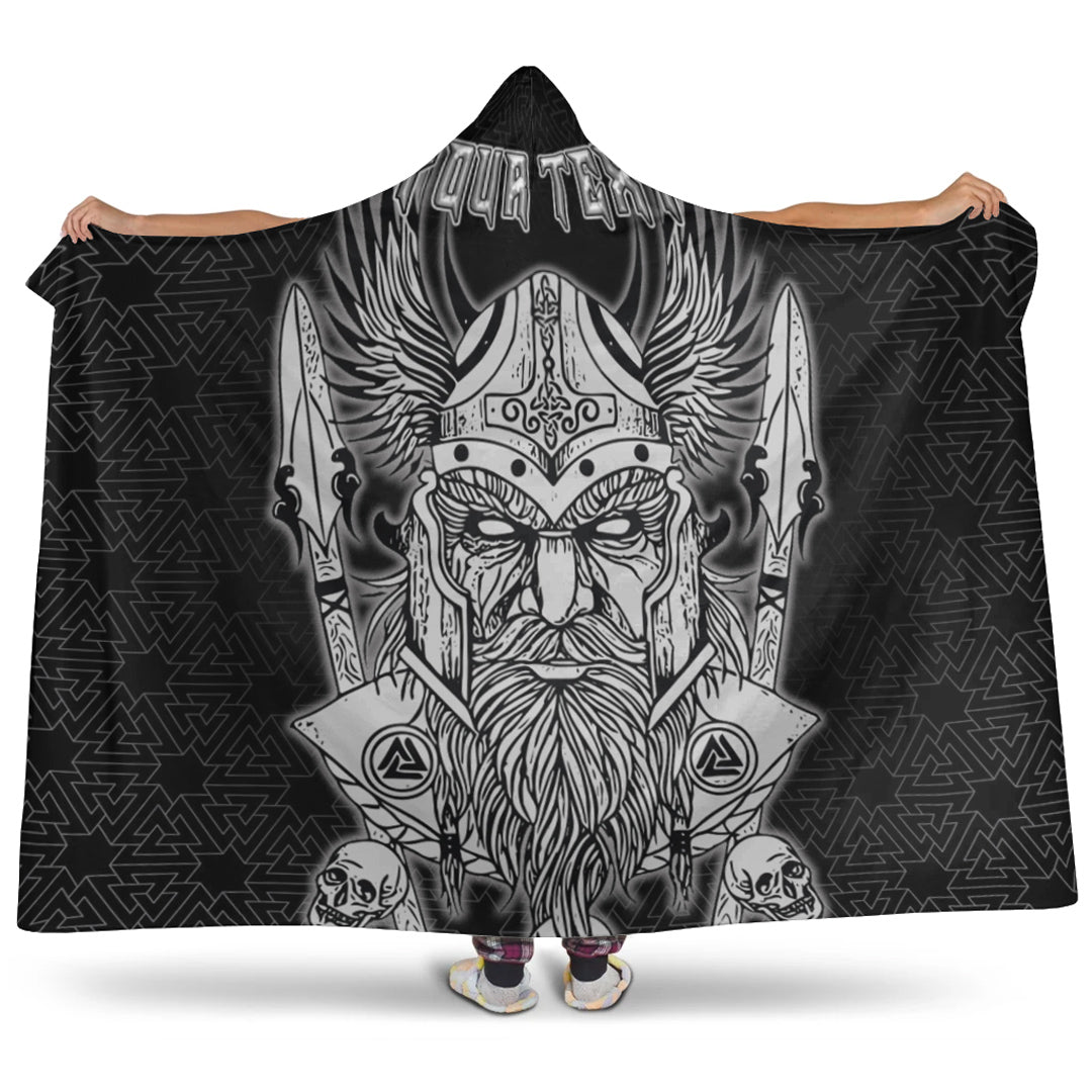 Viking Hooded Blanket, Odin And Wolf Text Viking Homeset Hooded Blanket