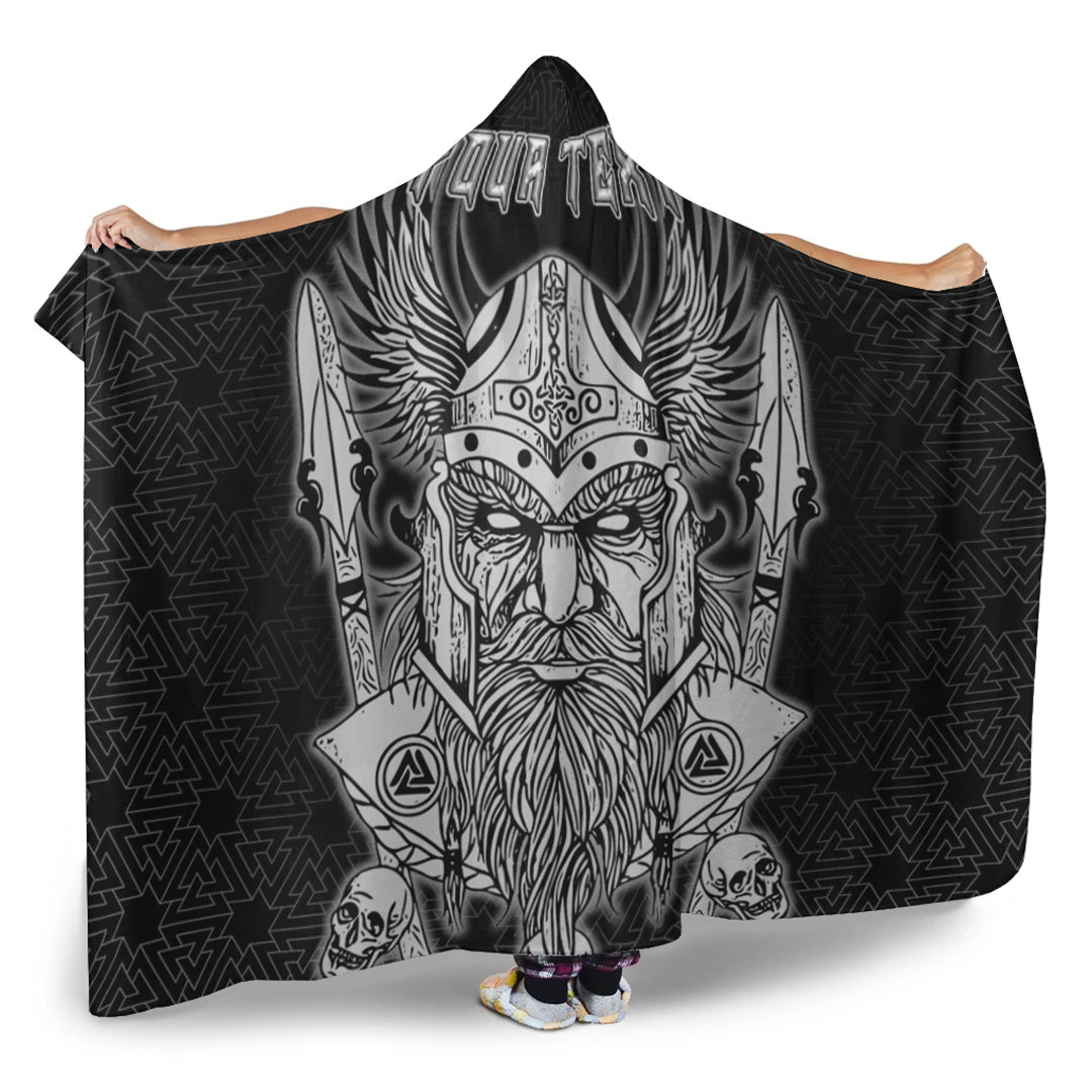Viking Hooded Blanket, Odin And Wolf Text Viking Homeset Hooded Blanket