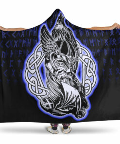 Viking Hooded Blanket, Odin Raven Viking Set Blue Hooded Blanket