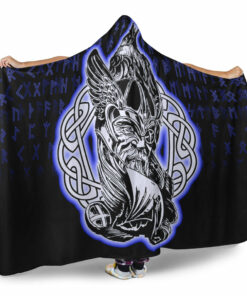 Viking Hooded Blanket, Odin Raven Viking Set Blue Hooded Blanket