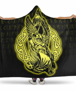 Viking Hooded Blanket, Odin Raven Viking Set Gold Hooded Blanket