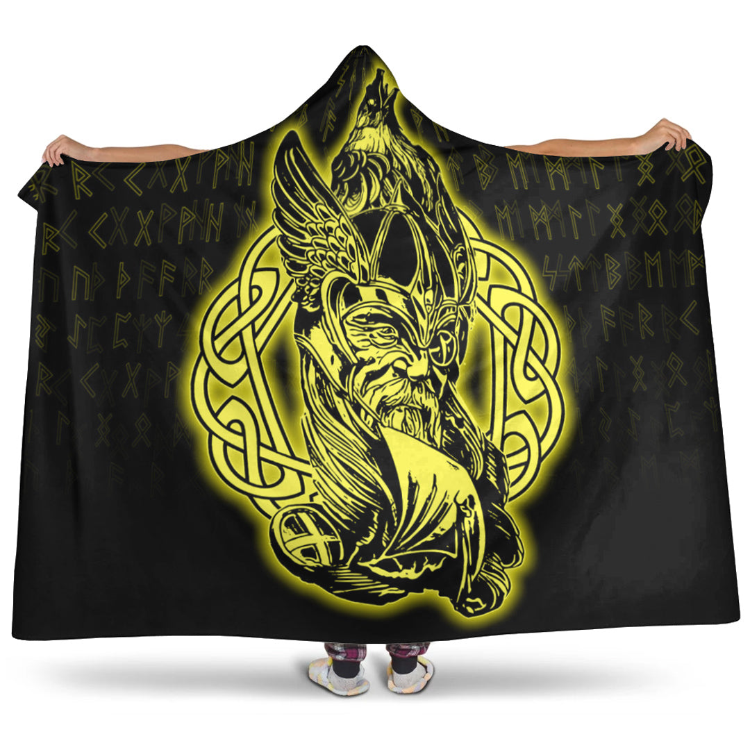 Viking Hooded Blanket, Odin Raven Viking Set Gold Hooded Blanket