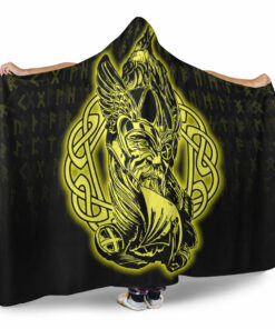 Viking Hooded Blanket, Odin Raven Viking Set Gold Hooded Blanket
