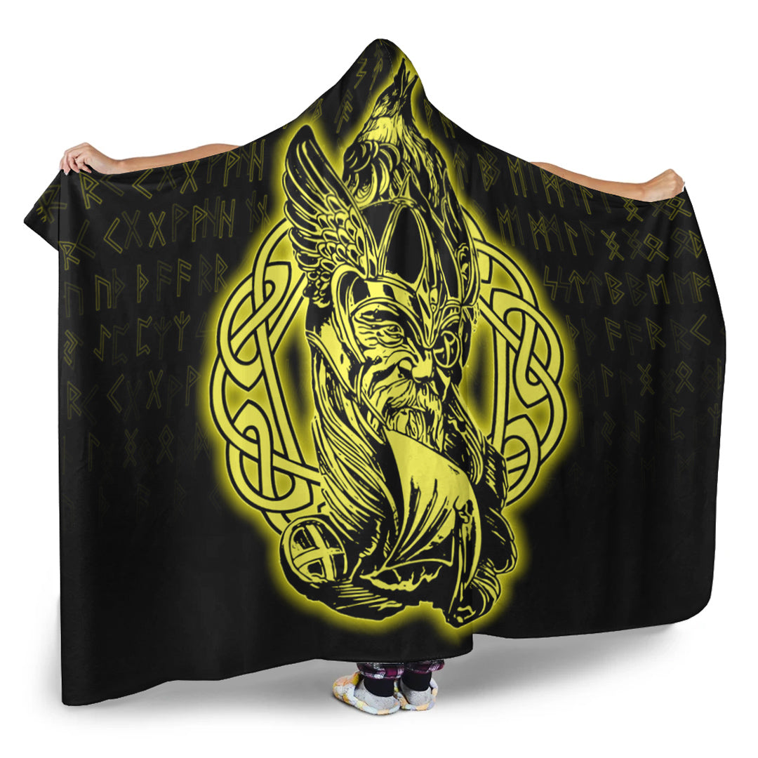 Viking Hooded Blanket, Odin Raven Viking Set Gold Hooded Blanket