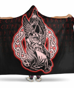 Viking Hooded Blanket, Odin Raven Viking Set Red Hooded Blanket