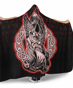 Viking Hooded Blanket, Odin Raven Viking Set Red Hooded Blanket