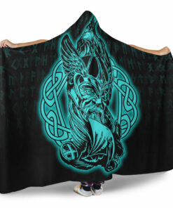 Viking Hooded Blanket, Odin Raven Viking Set Turquoise Hooded Blanket