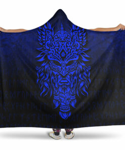 Viking Hooded Blanket, Odin Thellfathersgard Godnd Chief Ofesir, Blue Version Hooded Blanket