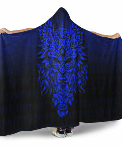 Viking Hooded Blanket, Odin Thellfathersgard Godnd Chief Ofesir, Blue Version Hooded Blanket