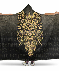 Viking Hooded Blanket, Odin Thellfathersgard Godnd Chief Ofesir, Gold Version Hooded Blanket