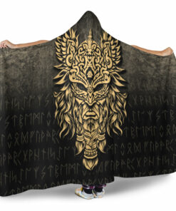 Viking Hooded Blanket, Odin Thellfathersgard Godnd Chief Ofesir, Gold Version Hooded Blanket
