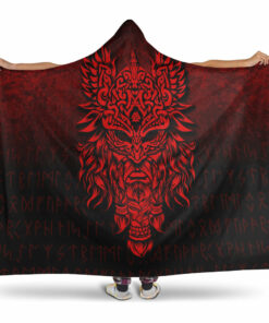 Viking Hooded Blanket, Odin Thellfathersgard Godnd Chief Ofesir, Red Version Hooded Blanket