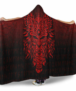 Viking Hooded Blanket, Odin Thellfathersgard Godnd Chief Ofesir, Red Version Hooded Blanket