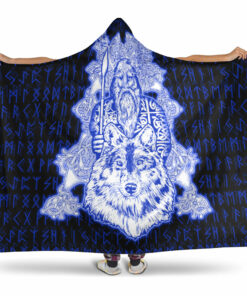 Viking Hooded Blanket, Odin Wolf Viking Set Blue Hooded Blanket