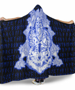 Viking Hooded Blanket, Odin Wolf Viking Set Blue Hooded Blanket
