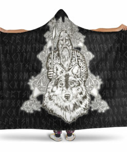 Viking Hooded Blanket, Odin Wolf Viking Set Hooded Blanket