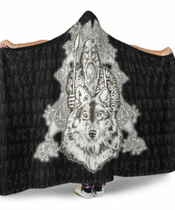 Viking Hooded Blanket, Odin Wolf Viking Set Hooded Blanket