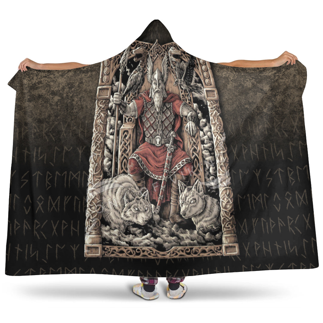 Viking Hooded Blanket, Odin on Throne Hooded Blanket