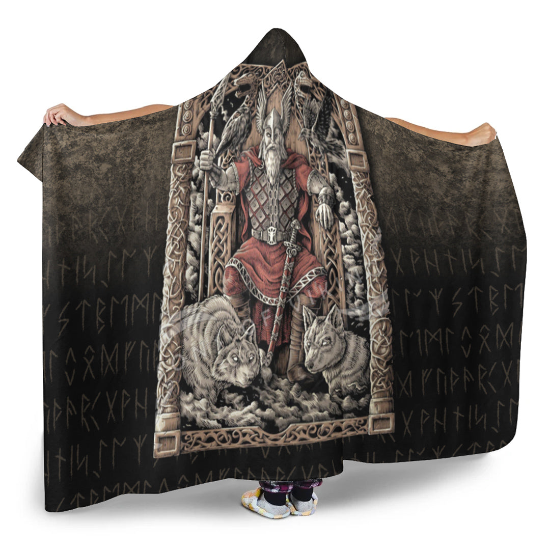 Viking Hooded Blanket, Odin on Throne Hooded Blanket