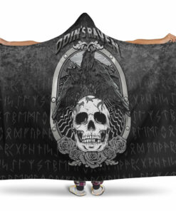 Viking Hooded Blanket, Odins Raven Norse Mythology Ravens Midgard Birds Crow Hooded Blanket