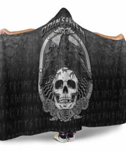 Viking Hooded Blanket, Odins Raven Norse Mythology Ravens Midgard Birds Crow Hooded Blanket