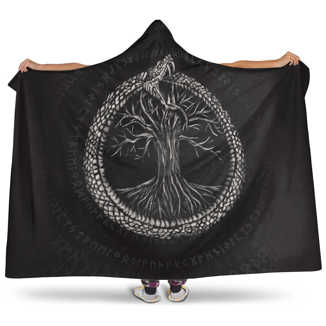 Viking Hooded Blanket, Ouroboros with Tree of Life Hooded Blanket