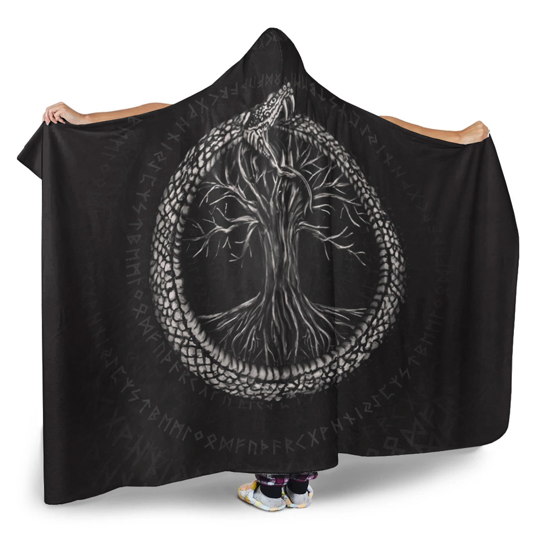 Viking Hooded Blanket, Ouroboros with Tree of Life Hooded Blanket