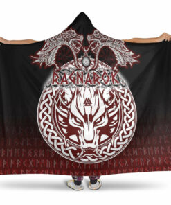 Viking Hooded Blanket, Ragnarok Fenrir, Valknut and Vegvisir Hooded Blanket