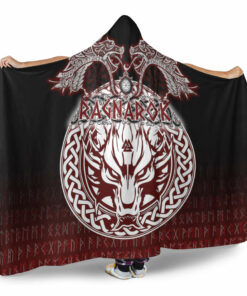 Viking Hooded Blanket, Ragnarok Fenrir, Valknut and Vegvisir Hooded Blanket