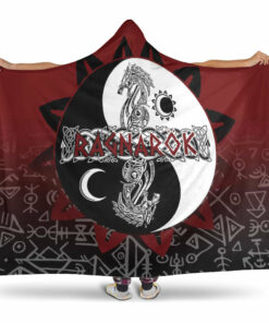 Viking Hooded Blanket, Ragnarok Skoll and Hati Style Bagua Hooded Blanket