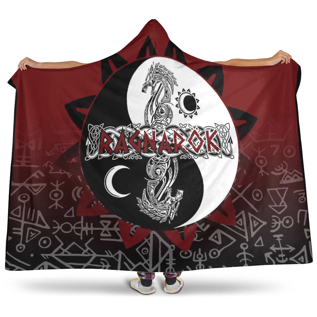Viking Hooded Blanket, Ragnarok Skoll and Hati Style Bagua Hooded Blanket