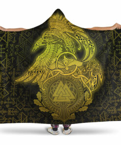 Viking Hooded Blanket, Raven Celtic Special Yellow Viking Homeset Hooded Blanket