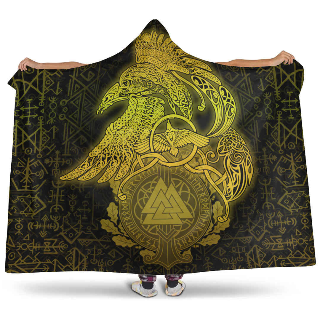 Viking Hooded Blanket, Raven Celtic Special Yellow Viking Homeset Hooded Blanket