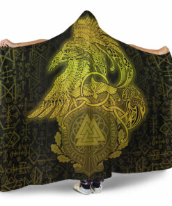 Viking Hooded Blanket, Raven Celtic Special Yellow Viking Homeset Hooded Blanket
