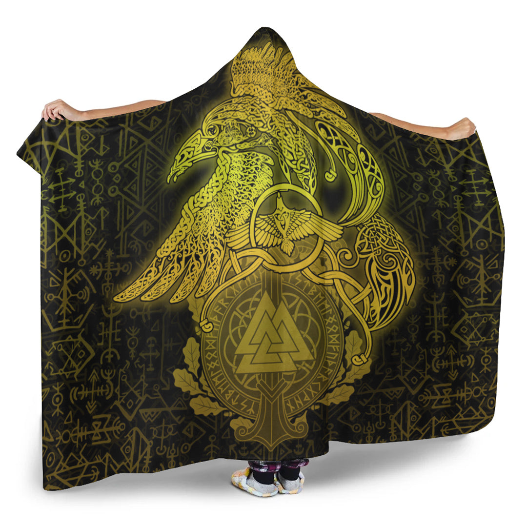 Viking Hooded Blanket, Raven Celtic Special Yellow Viking Homeset Hooded Blanket