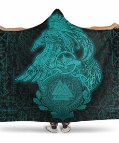 Viking Hooded Blanket, Raven Celtic Turquoise Viking Homeset Hooded Blanket