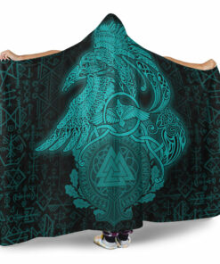 Viking Hooded Blanket, Raven Celtic Turquoise Viking Homeset Hooded Blanket
