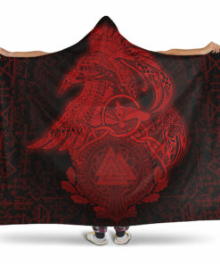Viking Hooded Blanket, Raven Celtic Viking Red Homeset Hooded Blanket